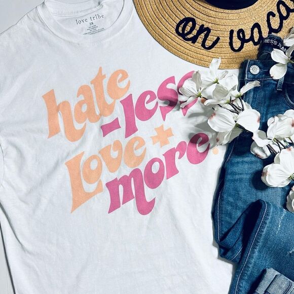 Love Tribe Hate Less & Love More Retro Bohemian Oversized T Shirt - Picture 4 of 7